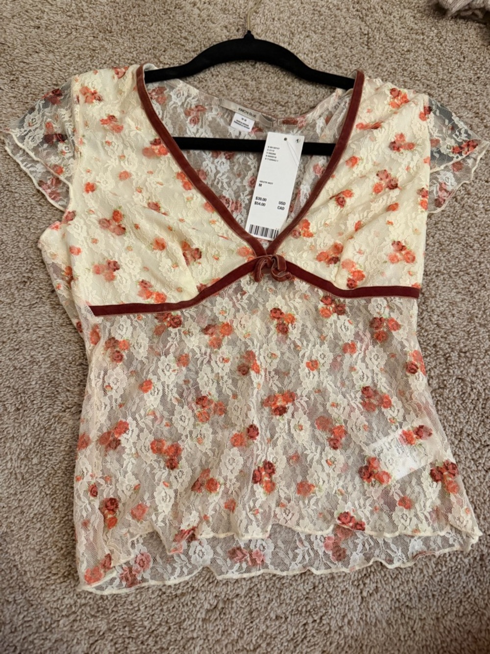 Urban Outfitters Lace Floral Tie-Front Tops — Black/Blue & Cream/Orange - Picture 2 of 7